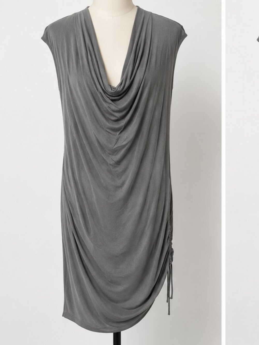 Goldhawk Draped Cowl Neck Midi Dress in Grey